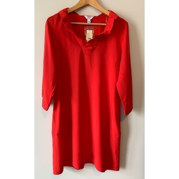 New! Crown & Ivy Red Ruffle Neck Shift Dress Size Small - Picture 16 of 16